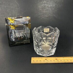 Vtg Mikasa Starglow Votive Candleholder Clear Frosted Glass‎ Textured WY372/610